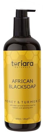 Toriara Naturals African Black Soap Honey and Turmeric, Blended with Honey, Aloe Vera, Licorice Root- Radiant and Glowing, 600ml