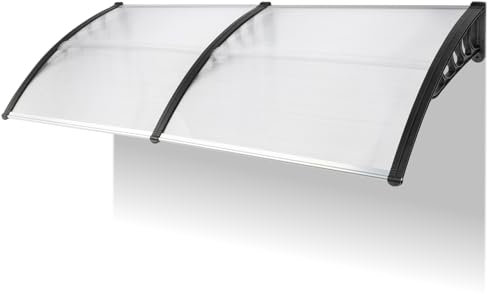 Outopee Door Canopy Awning, 200 x 100 cm Window Garden Front Door Canopy for Outdoor Shelter, Window Porch Shade, Patio Roof Cover, Black Bracket Transparent Plate