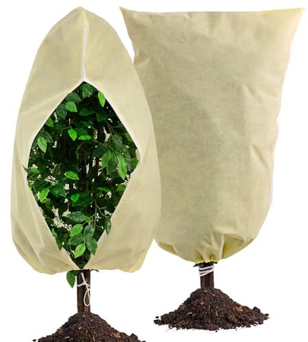 2 Packungen Pflanzenabdeckungen, Frostschutz, große Frosttücher, Decken für den Außenbereich, Strauch-Baumjackenabdeckungen für den Winter, mit Reißverschluss-Kordelzug, 80 cm B x 120 cm H