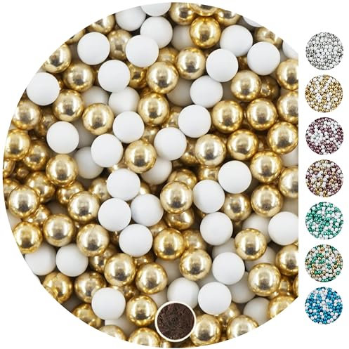 EinsSein 1kg Confetti perle di cioccolato Mix 1 cm bianco-oro lucido - matrimonio battesimo nascita comunione confettata cresima nascita confettis alla laurea decorazioni bimba bomboniere senza
