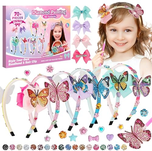 Vinitoy Haarreifen Selber Machen Mädchen, Geschenk für Mädchen 5-12 Jahre, Bastelset Mädchen 6 7 8 9 10 Jahre, Diamond Painting Kinder, Haarschmuck Bastelset Kinder Spielzeug ab 5 6 7 8 Jahre