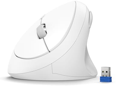 TECKNET Mouse Verticale Wireless, 2.4GHz Senza Fili Mouse Ergonomico, 4800 DPI, Clic Silenziosi, Mouse Wireless 6 Pulsanti Per PC, Computer Portatile, Mac - Bianco