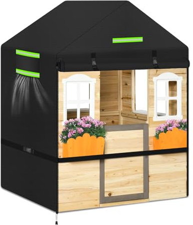 Kinderspielhaus-Abdeckungen,Spielhaus Outdoor Abdeckplane Wasserdicht 600D Oxford Gartenhaus Spielhäusr Abdeckung mit Reißverschluss, Reflektierende Streifen,220x174x173CM(Schwarz,220)