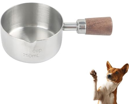 DEEUCHIS 1 Cup Stainless Steel Dog Cat Food Measuring Scoop for Dry and Wet Food, Accurate Measurement for Rice, Flour, Grain (Silver)