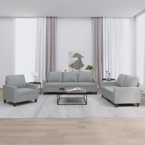 3-TLG. Sofagarnitur mit Kissen Hellgrau Stoff,Wohnzimmergarnitur mit Couchgarnitur für Entspannung und Komfort Wohnzimmer, Sofas