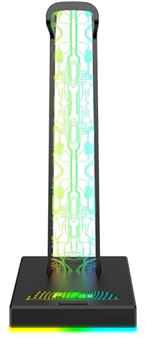 LED Headphone Stand Desk Gaming Headset Holder Hanger Rack with 2 USB Extension Charging Port Extender for Gaming