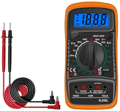 Digital Multimeter Voltage Tester – 2000 Counts Multimeter for AC/DC Voltage, DC Current, Ohm, Amp, Diode, Continuity Testing, Backlit LCD Display, Data Hold Function