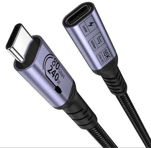 SUMPK Cable de extensión USB C 0.5m (2 paquetes/240W/40Gbps/8K), cable de extensión USB 4.0 corto, transmisión de datos de alta velocidad de 40Gbps masculino a femenino, pantalla de vídeo 8K