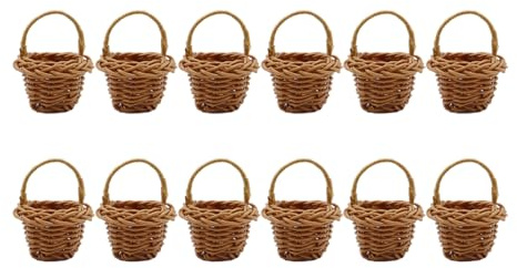 Nicear 12 Stück Mini-Flechtkörbe mit Griffen, kleiner Puppen-Picknickkorb, Mini-Blumenkörbe für Partygeschenke, Basteln, Heimdekoration, Mikrohäuser