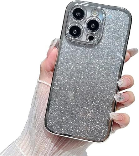 PONRFEKT Compatible with iPhone 7 Plus/8 Plus Case,Transparent Glitter Sparkle Bumper Shockproof TPU Cover for Women Girls Bling Protective Phone Case-Silver