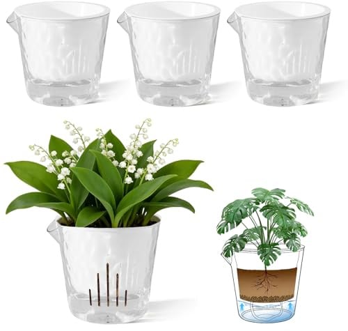 Yimomoyi Set di 4 vasi per erbe aromatiche da cucina, autoirriganti, con sistema di irrigazione, vaso autoirrigante, grande con serbatoio di acqua trasparente, vaso di basilico, vaso di fiori, bianco