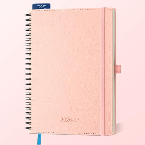 IN-LUXPRO Kalender 2026 2027, Wochenplaner Horizontal mit Spiralbindung | 18 Monate Terminplaner (Jul 2026 bis Dezember 2027) in A5 21,9x16,2CM, weicher PU-Hülle, Wochenplanung, Pink