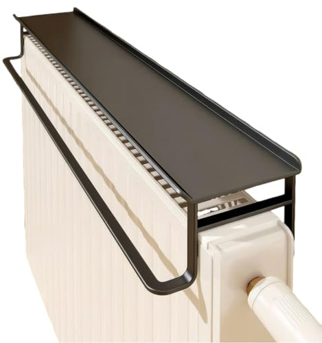Leaceuv Radiator Shelf No Drill,Radiator Top Cover Shelf,Metal Storage Rack,Heat Deflector Shelfs,Protects Wall and Dust-Proof,Decoration for Living Room Bedroom Hallway(Black,L 40cm/15.7in)