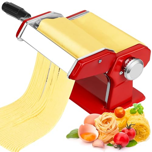 Alyoen Nudelmaschine, Pasta Maker, Aluminiumlegierung Pastamaschine mit 9 Einstellbaren Stärkeeinstellungen und 2 Schneidern, Nudelmaschine Manuell für Nudeln, Spaghetti, Fettuccine, Lasagna