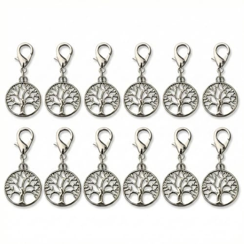 CATZUM Set di 12 portachiavi Albero della Vita, moschettoni e ciondoli in metallo resistenti, utilizzabili per creare portafortuna per portachiavi.