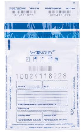 OFFICE PRODUCTS Safebags Sicherheitsbeutel / 50 Stück/Transparent/ A5/ 150 x 220 mm/Auswurfsicher/Für den Transport von Bargeld und Wertsachen/Einzeln nummeriert