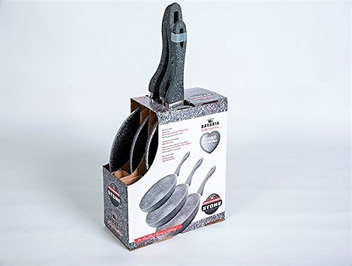 Bavaria Set di Padelle 3pz. Cuore di Pietra, Alluminio, Antiaderente, Induzione, Siliconato, 20cm, 24cm, 28cm
