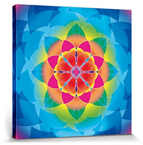 1art1 Mandalas Poster Blume des Lebens, Regenbogen Bilder Leinwand-Bild Auf Keilrahmen | XXL-Wandbild Poster Kunstdruck Als Leinwandbild 70x70 cm