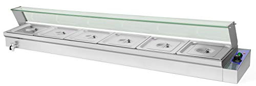 vertes Speisenwärmer Buffetwärmer Wärmebehälter Für Speisen Elektrisch 1800W aus Edelstahl (Inkl 6X 1/2 GN Behälter mit Deckel für 6X 6L, Ablasshahn, Glas Abdeckung, Bain Marie Wasserbad, 50-200°C)