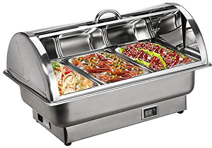 Aprilhp Chafing Dish Edelstahl Warmhaltebehälter Essen Speisenwärmer Wärmebehälter Rechaud für Catering, Buffet und Party, Temperaturanzeige Elektrische Heizung
