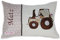 Glückspilz Namenskissen Babykissen I Traktor Trecker I Dekokissen Kind mit Namen Bestickt personalisiert I Braun Beige I 40 x 60 cm