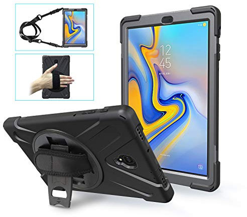 Gerutek Cover per Samsung Galaxy Tab A 10.5 Pollici 2018, Custodia Robusto Resistente agli urti 360 Cavalletto girevole e tracolla Custodia Protettiva per Samsung Tab A 10.5 SM-T590/T595/T597,Nero