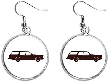 Oldtimer, schwarze geometrische Silhouetten, silberner Ohrring., Keramik