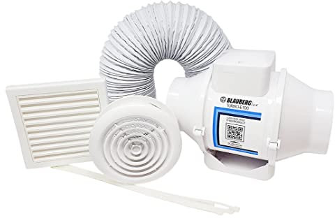 Blauberg UK Complete Kit in White Colour- High Power Shower Extractor Fan Kit with Timer for Bathroom, En-Suite, Wet Room, Utility Rooms, Workshop, Office, Warehouse, Shop Damp Mould Control