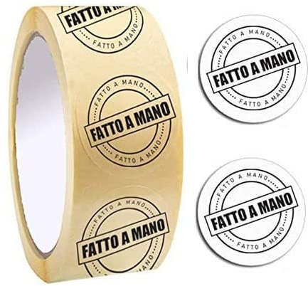 ETICHETTE ADESIVE TRASPARENTI CON SCRITTA FATTO A MANO, DIAMETRO 3CM, SUPER RESISTENTI, ARTIGIANATO, FAI DA TE (100 ETICHETTE)