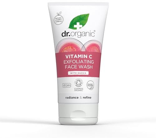 Dr Organic Guava Exfoliating Face Wash, Vitamin C, Brightening, Mens, Womens, Natural, Vegan, Cruelty-Free, Paraben & SLS-Free, Organic, 150ml, Packaging may vary