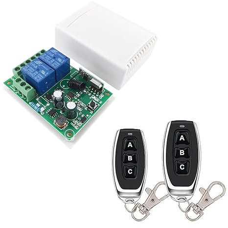 QIACHIP 433MHz RF Radio Telecomando Interruttore 2 Canali AC 220V 230V 240V Ricevitore relè senza fili con 2 trasmettitori per motore porta garage tapparelle luce