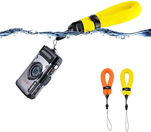 PROfezzion Dragonne Flottante pour Appareil Photo Etanche pour Olympus TG-7 TG-6 TG-5 TG-4, Canon D30 D20, Nikon W300 W150 W100, Gopro HERO 9 8 et Téléphone Portable, Orange + Jaune