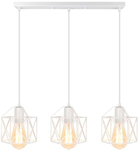 iDEGU Industrielle Hängeleuchte, 3 Lampen, Eisen, quadratisch, 15 cm, Kronleuchter, Deckenleuchte, E27, Beleuchtung für Wohnzimmer, Schlafzimmer, Bar (weiß)