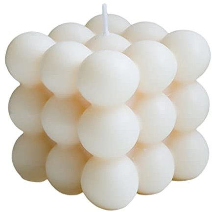 Seifenblasenwürfel Duftkerze, Handgemachte Dänische Pastell-Soja-Kerzen, Ästhetische Raumdekoration, Aromatherapie, hübsche Formdekorationen (Groß-Weiß)