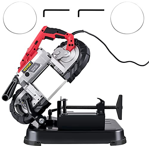 VEVOR Portable Band Saw, 110V Removable Alloy Steel Base 5 Inch Cutting Capacity Hand held Variable Speed Portable Bandsaw, 10Amp Motor Deep Cut Band saw for Metal Wood