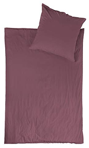 jilda-tex Bio-Bettwäsche Stone-Washed Renforce Lissabon 100% Bio-Baumwolle Knitterlook Stehsaum Bügelfrei Uni Leinen-Optik Bügelfrei GOTS Made in Green (Mauve, 155 x 220 cm)