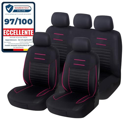 Upgrade4cars Autositzbezüge Set Universal Pink Autoschonbezüge Vordersitze & Rückbank | Autositzbezug Schwarz Rosa Autozubehör Innenraum Deko | Geschenke für Frauen und Männer