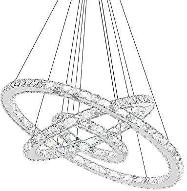 UISEBRT 72W LED Pendelleuchte Hängeleuchte Kristall - Moderne Kreative Höhenverstellbar Kronleuchter Hängelampe Deckenlampe Drei Ringe Esszimmer Schlafzimmer Wohnzimmer, Kaltweiß