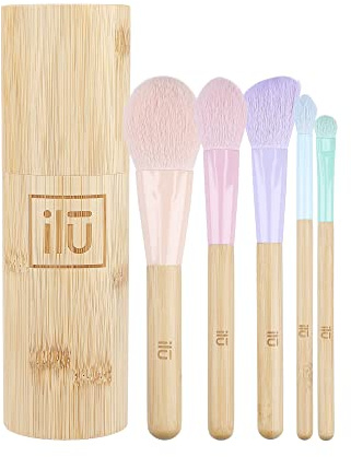 T4B ilu BambooM! Set mit 5 Make-up-Pinsel mit Bambus-Tube, zum Konturieren, Rouge, Puder, Lidschatten, Schattierungen, Umweltfreundlich, Gute Geschenkidee