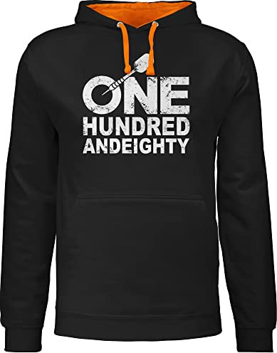 Pullover Herren Frauen Hoodie Kontrast zweifarbig - One Hundred and Eighty - weiß - L - Schwarz/Orange - Sport Dart Pulli Darts Hoodies Damen