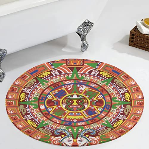 Veryday Aztekisch Maya Kalender Rund Teppich Modern Wohnzimmer Teppich als Türmatte Eingangsmatte Sauberlaufmatte für Kinderzimmer Dusche Multicolor Einheitsgröße