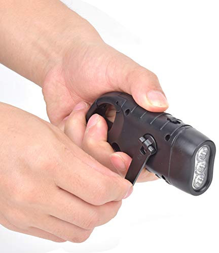 Pilipane Linterna de manivela con energía Solar, Equipo de Supervivencia, antorcha de Carga autoalimentada y dínamo, Linterna de dínamo con mosquetón rápido para Deportes al Aire Libre(Negro)