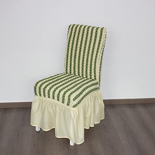 GUYIRT Jacquard Stuhlhussen FüR EsszimmerstüHle Dehnbar einfach ausgestattet Esszimmer Stuhlhussen Abnehmbar waschbar Schonbezug Möbelschutz mit Rock im Landhausstil -grün-6 STÜCKE
