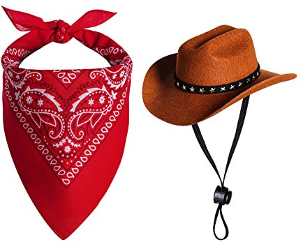 choyaxo Haustier Cowboy Kostüm Halloween Kostüme für Hunde Katze Cowboyhut mit Bandana Schal (Medium)