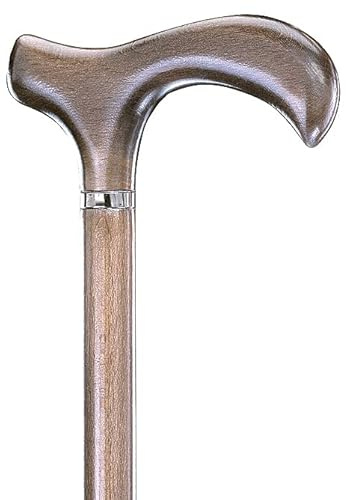 Melbourne Design Gehstock, Holz, Derbygriff, Platin-grau gebeizt, seidenmatt lackiert, Platinband, elegant, Damen und Herren, Gummipuffer