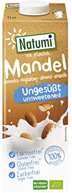 Natumi Bio Mandeldrink Ungesüßt, 8 x 1L - Laktosefrei, Glutenfrei, Zuckerfrei, Bio, Vegan, Milchfreie, Milchfreie Alternative