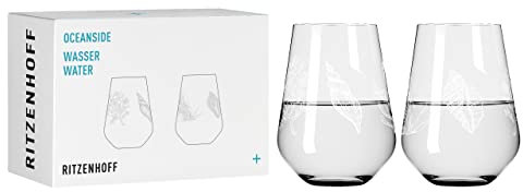 RITZENHOFF 3831001 Wasserglas 400 ml - 2er Set - Serie Oceanside Nr. 1, 2 Stück mit Muschelmotiv - Made in Germany