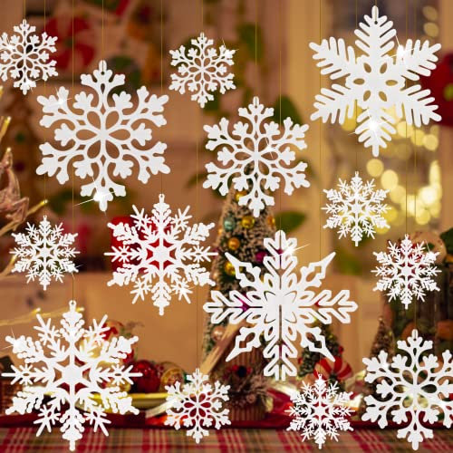 Schneeflocken Hängende Deko, JULMELON 48 Stück Schneeflocken Deko Weihnachtsbaum Schneeflocken Ornamente 4 Verschiedene Designs Schneeflocken Deko für Weihnachten Hochzeit Party
