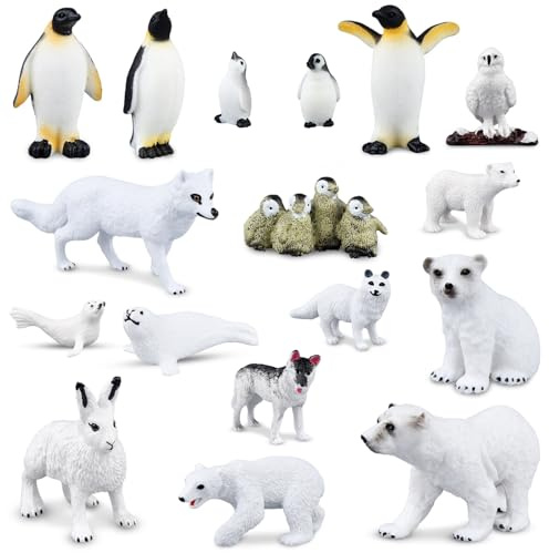 PLULON 18-teilige Polartierfiguren, Wintertierspielzeug, Pinguin, Eisbär, Schneebär, Delfin, Weihnachtsminiaturfiguren, Spielzeug für Geburtstagskuchendekorationen, Weihnachtsschmuck für Zuhause