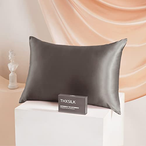 THXSILK 25 Momme Seide Kissenbezug für Haar und Haut - Maulbeerseide Kissenbezug - Hypoallergen mit Versteckter Reißverschluss - Pure Seide auf Beide Seiten … (Luxus-Grau, 40x60cm)